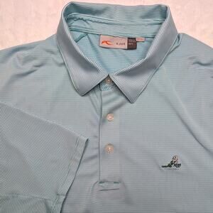 KJUS Mens Golf Polo Shirt 52/Large Blue White Stripe Rose Performance UPF 50+